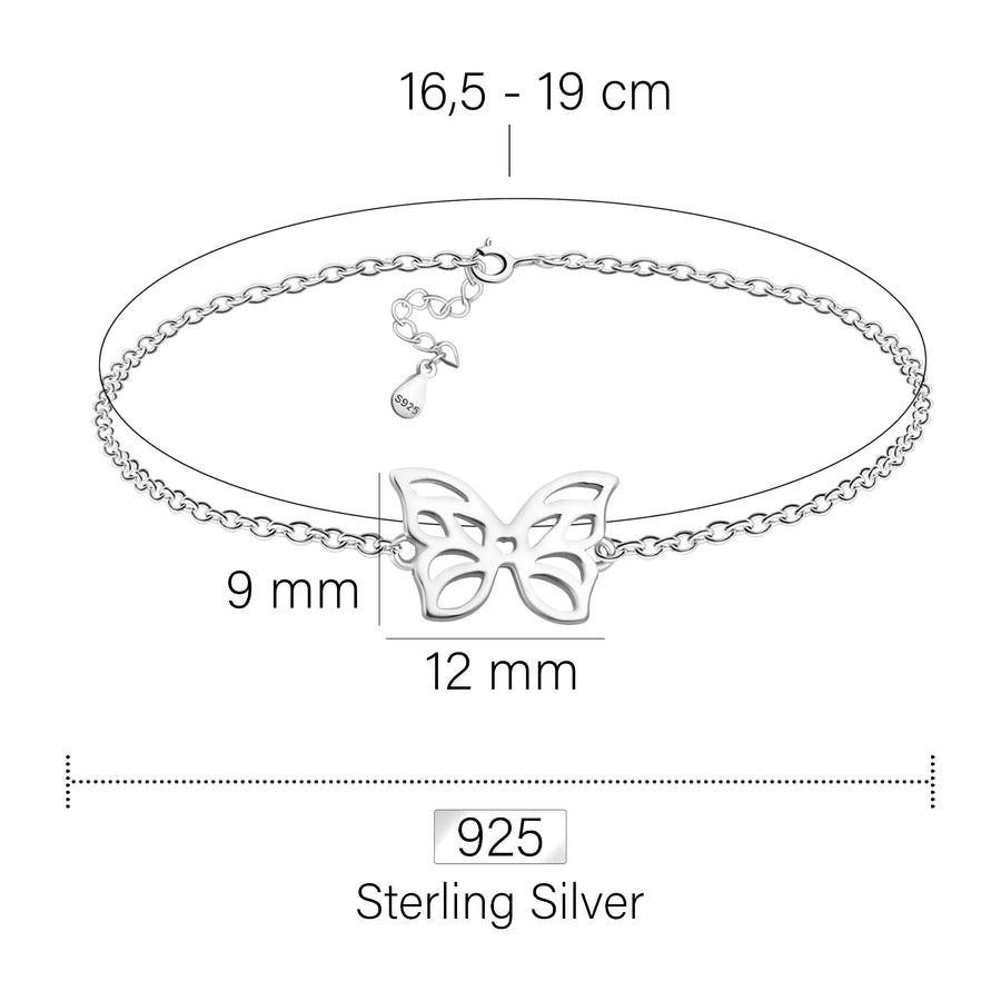 Maßenansicht von Schmetterling Armband in 925 Silber von Sofia Milani - B0338