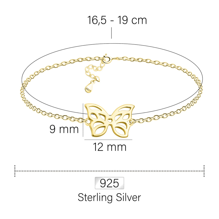 Maßenansicht von Schmetterling Armband in 925 Silber von Sofia Milani - B0339