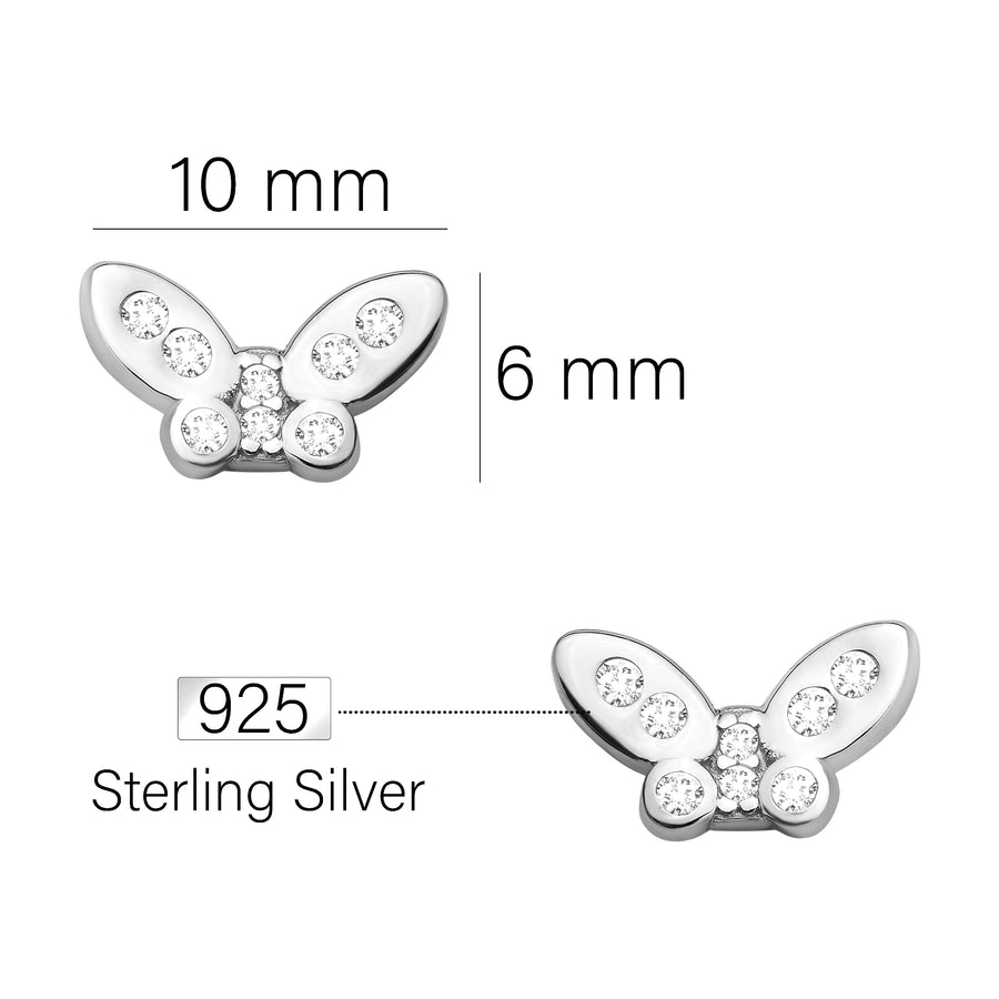 Maßenansicht von Schmetterling Ohrstecker in 925 Silber von Sofia Milani - E1566
