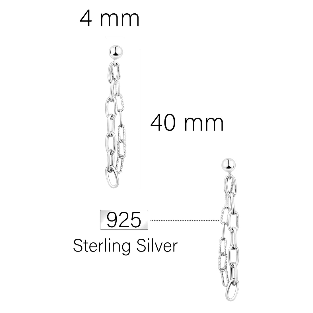 Maßenansicht von Kugel Ketten Ohrhänger in 925 Silber von Sofia Milani - E1630