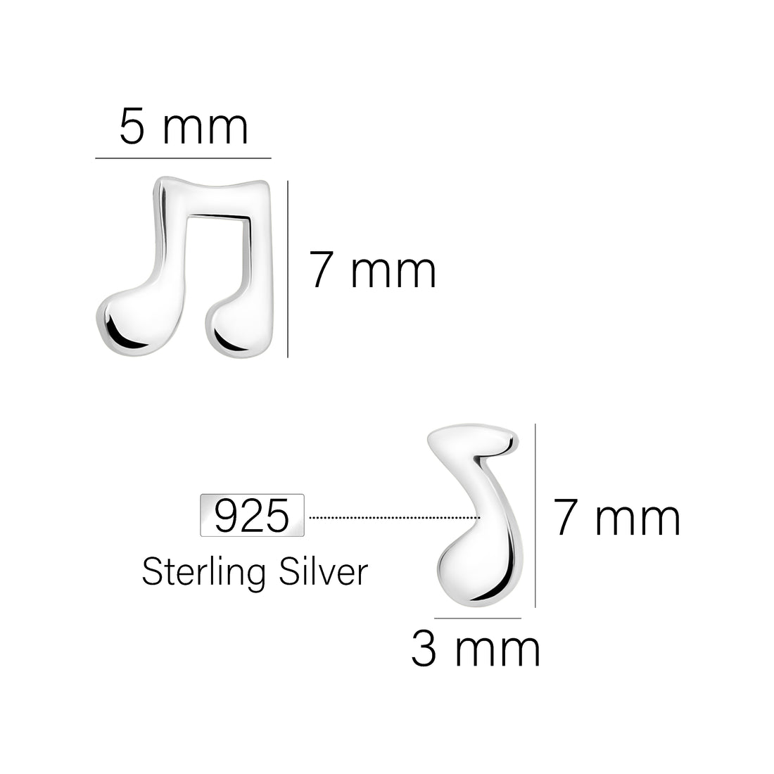 Maßenansicht von Musik Note Ohrstecker in 925 Silber von Sofia Milani - E1789