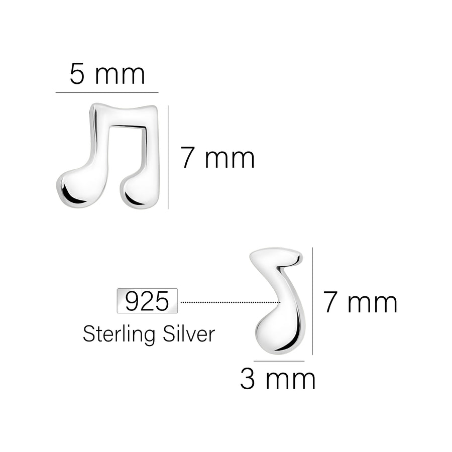 Maßenansicht von Musik Note Ohrstecker in 925 Silber von Sofia Milani - E1789