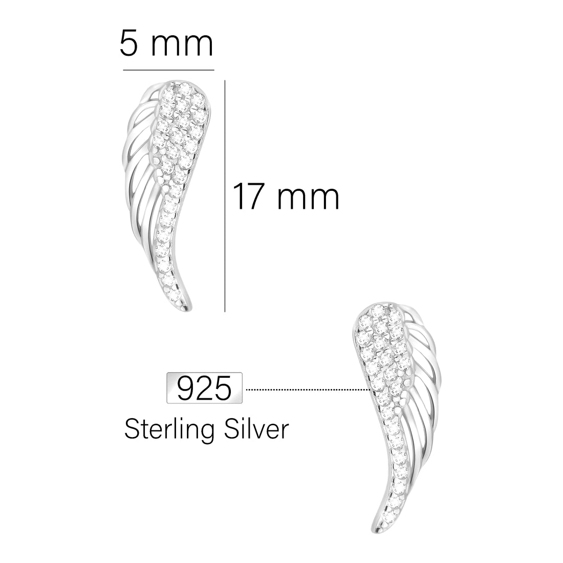 Maßenansicht von Flügel Engel Ohrstecker in 925 Silber von Sofia Milani - E1853