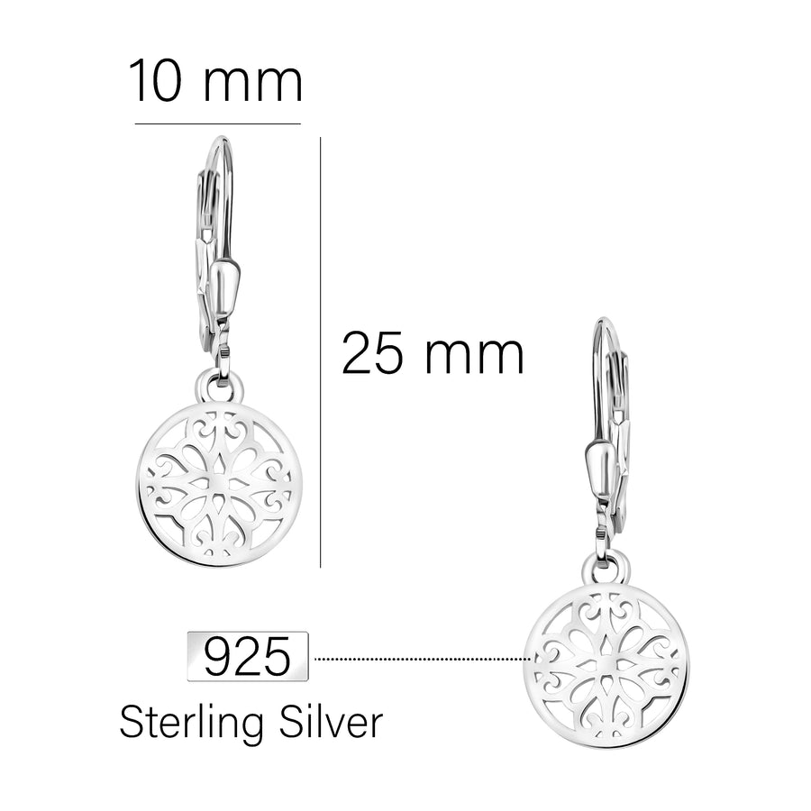 Maßenansicht von Ornament Kreis Ohrhänger in 925 Silber von Sofia Milani - E1861