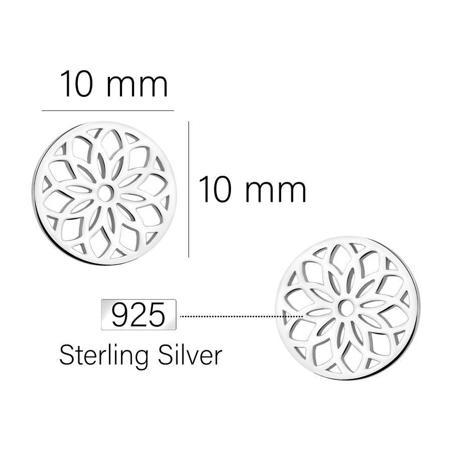 Maßenansicht von Blumen Kreis Ohrstecker in 925 Silber von Sofia Milani - E1889