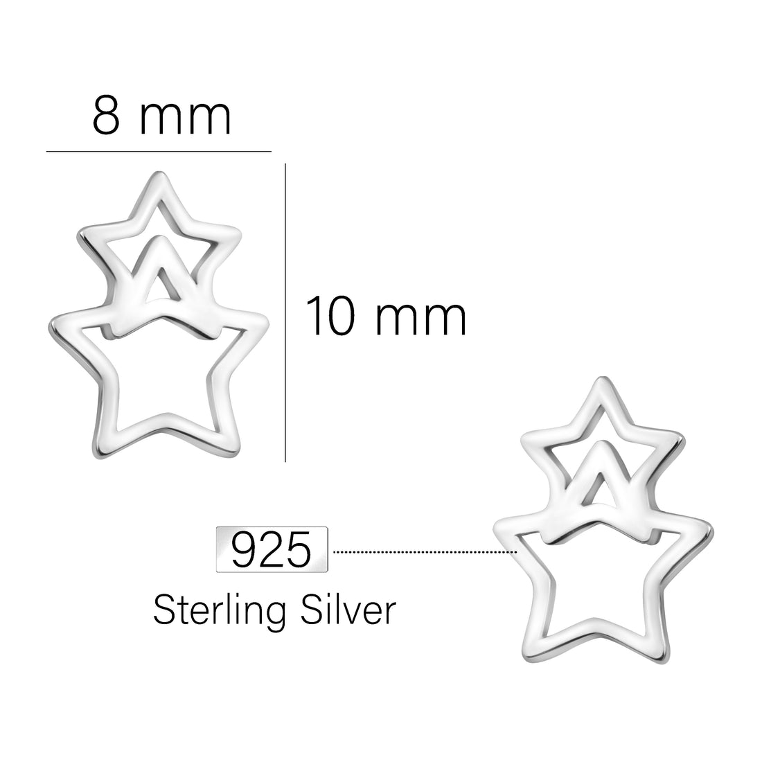Maßenansicht von Stern Ohrstecker in 925 Silber von Sofia Milani - E2001