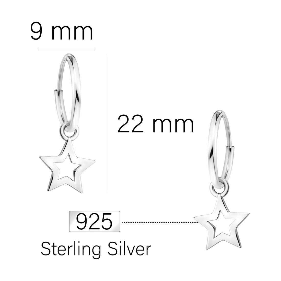 Maßenansicht von Stern Ohrhänger in 925 Silber von Sofia Milani - E2280