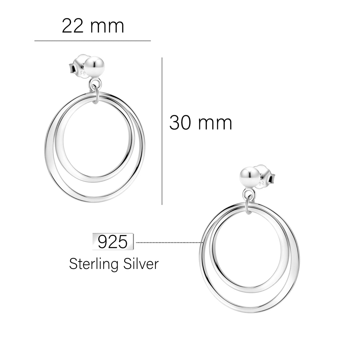 Maßenansicht von Kreis Kugel Ohrhänger in 925 Silber von Sofia Milani - E2358