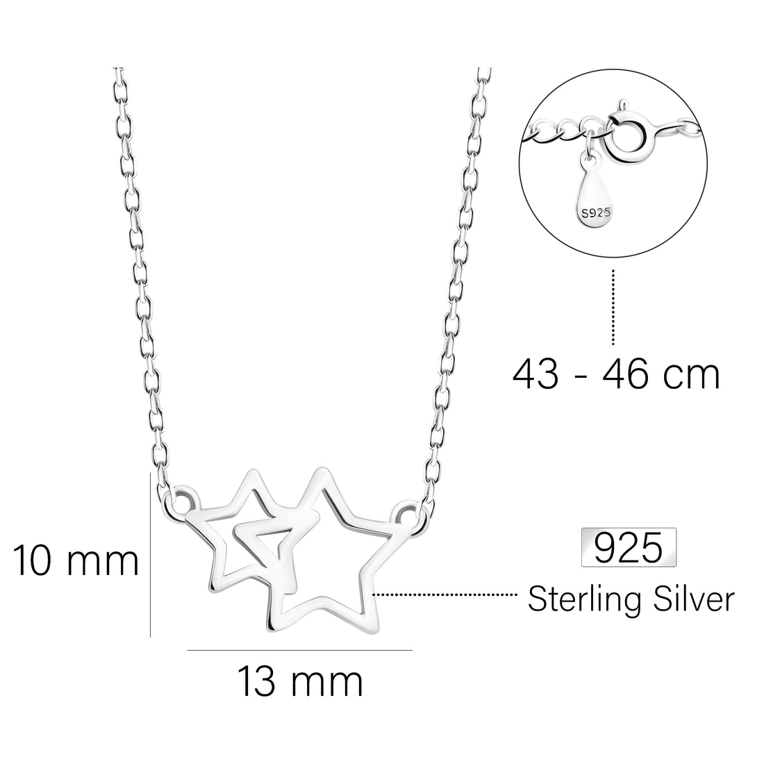 Maßenansicht von Stern Halskette in 925 Silber von Sofia Milani - N0548