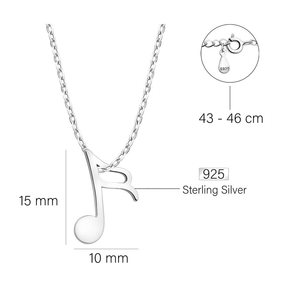 Maßenansicht von Viertel Musik Note Halskette in 925 Silber von Sofia Milani - N0588