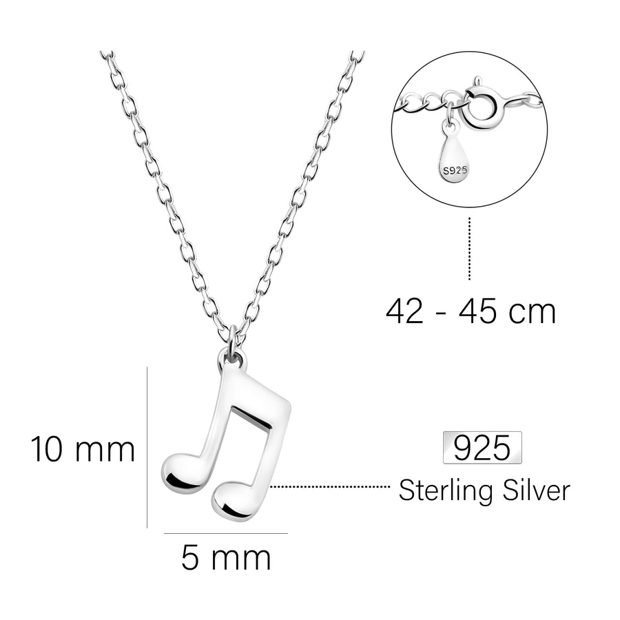 Maßenansicht von Achtel Musik Note Halskette in 925 Silber von Sofia Milani - N0628
