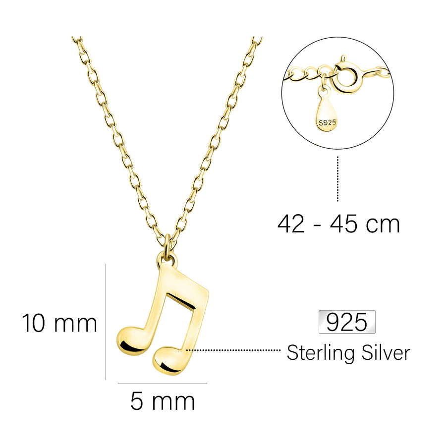 Maßenansicht von Achtel Musik Note Halskette in 925 Silber von Sofia Milani - N0629