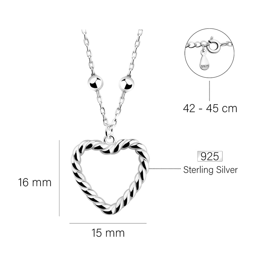 Maßenansicht von Herz Kugel Halskette in 925 Silber von Sofia Milani - N0694