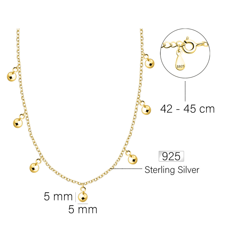 Maßenansicht von Kugeln Halskette in 925 Silber von Sofia Milani - N0713