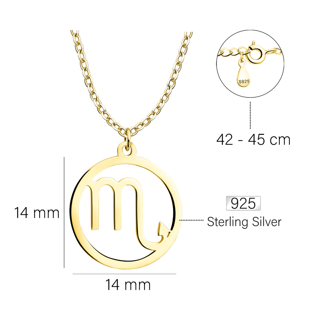 Maßenansicht von Skorpion Sternzeichen Halskette in 925 Silber von Sofia Milani - N0724