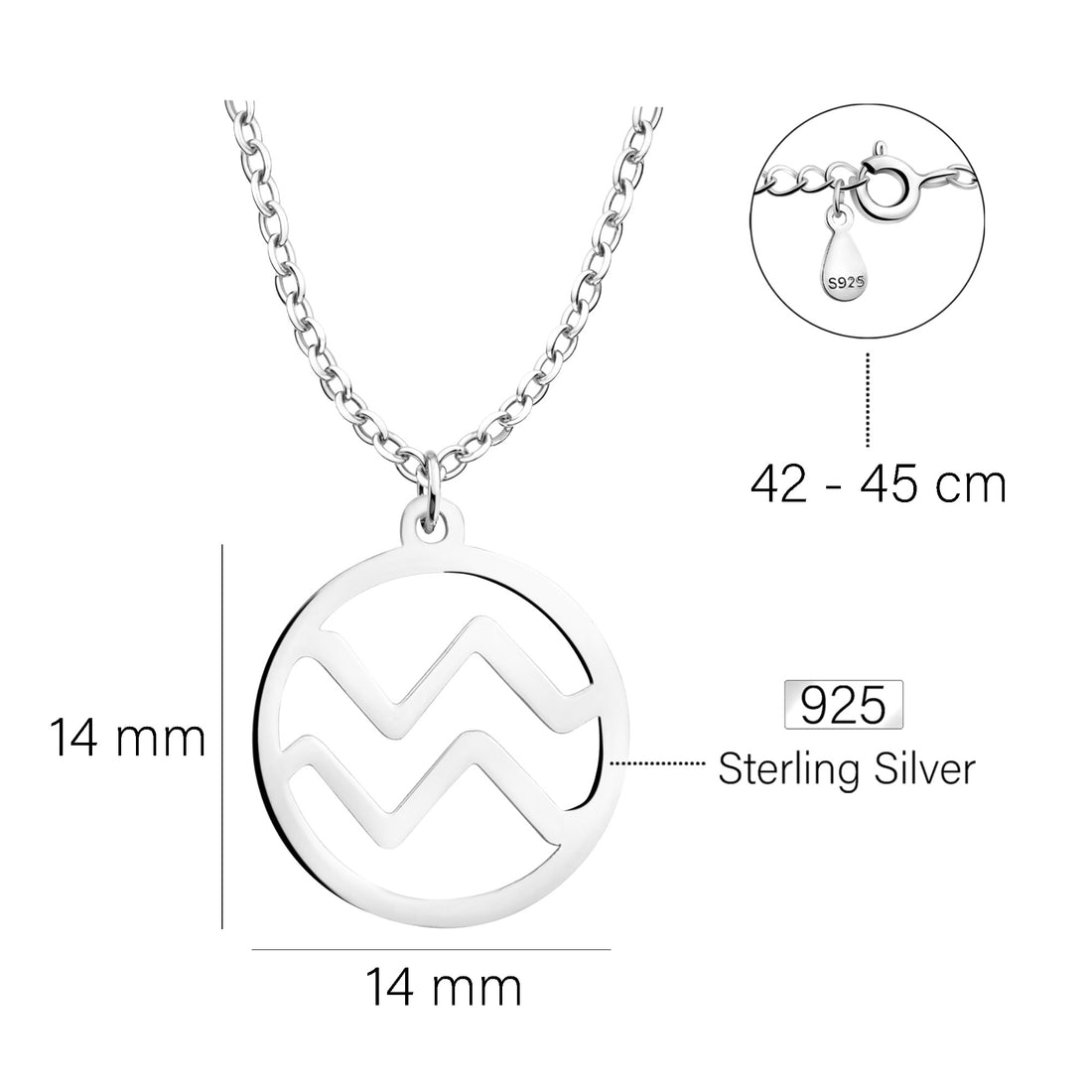 Maßenansicht von Wassermann Sternzeichen Halskette in 925 Silber von Sofia Milani - N0730