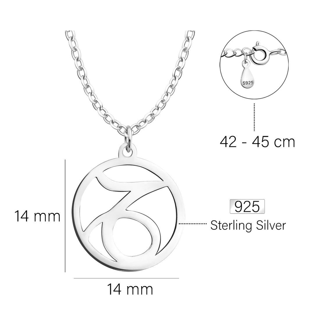 Maßenansicht von Steinbock Sternzeichen Halskette in 925 Silber von Sofia Milani - N0736