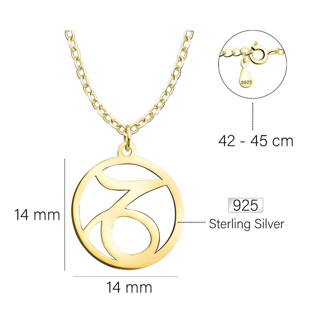 Maßenansicht von Steinbock Sternzeichen Halskette in 925 Silber von Sofia Milani - N0737